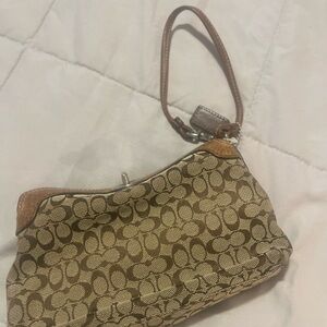 Coach Tan and Brown Signature Wristlet. VINTAGE